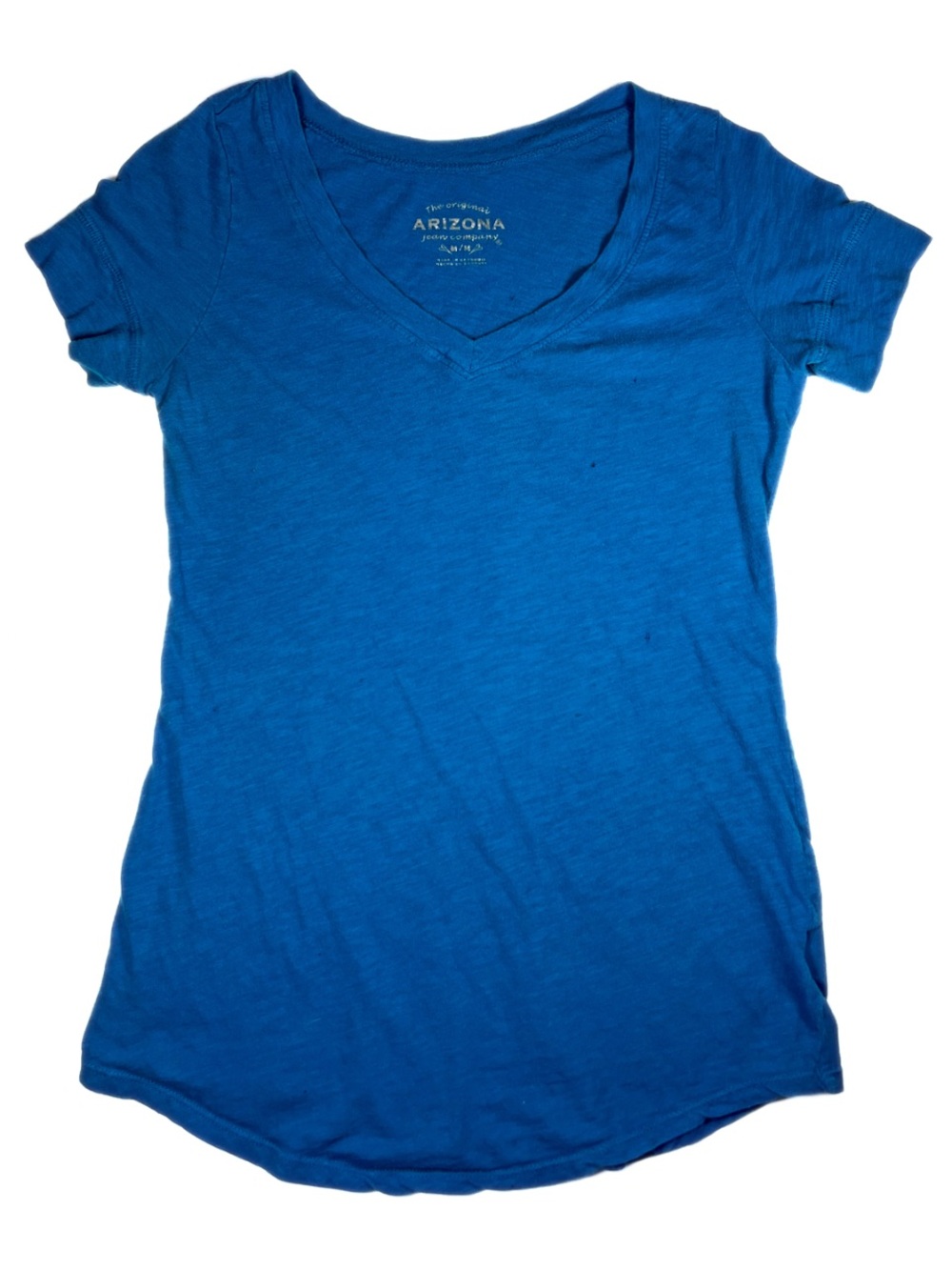2010s Mall Girl Blue V Neck Fitted Tee Womens M Arizona Jean Co 100% Cotton